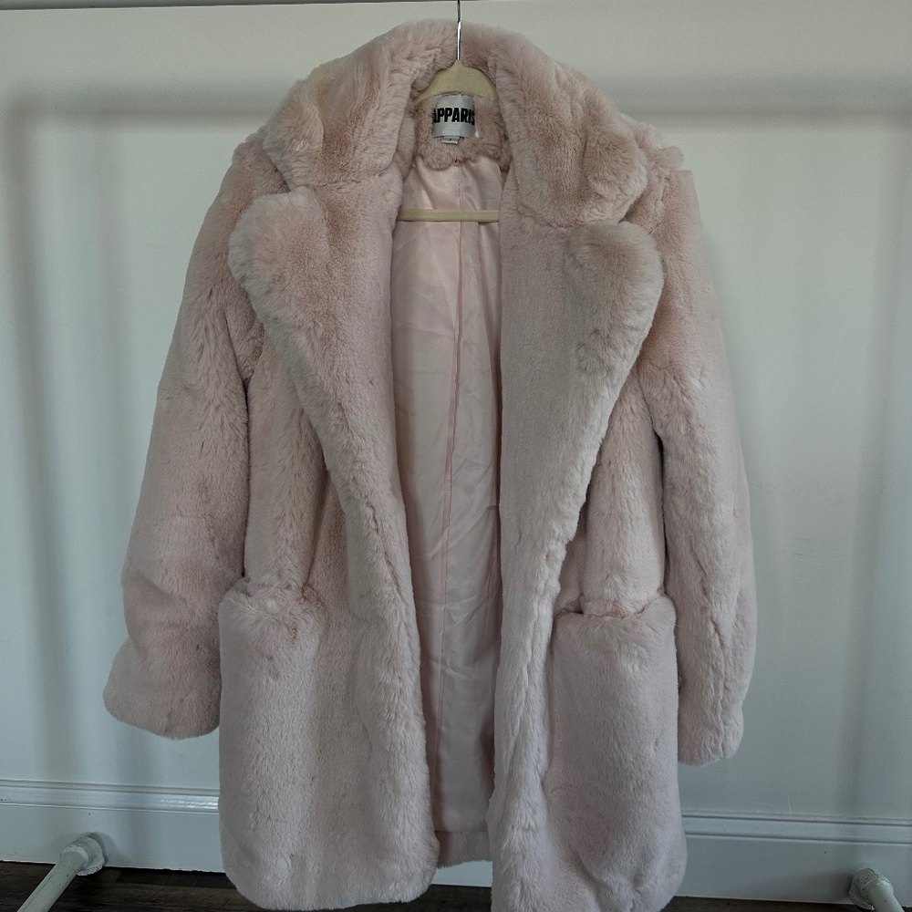 Apparis Women’s Faux Fur Coat LIGHT PINK Lined Size S